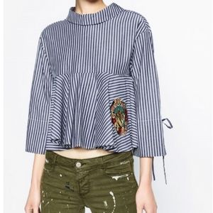 Zara Peplum Crop Embroidered Blouse